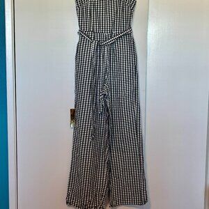 Francesca's Blue Rain Women's Jumpsuit, Medium, Black and White